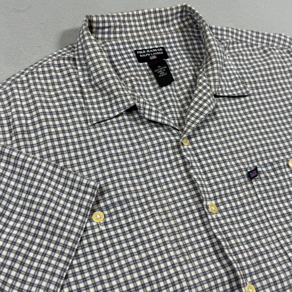 Polo Jeans Co Ralph Lauren Mens XL Plaid Short Sleeve Button Down Cotton Shirt